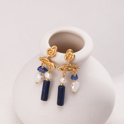 Vintage Lapis Lazuli Pearl Drop Earrings