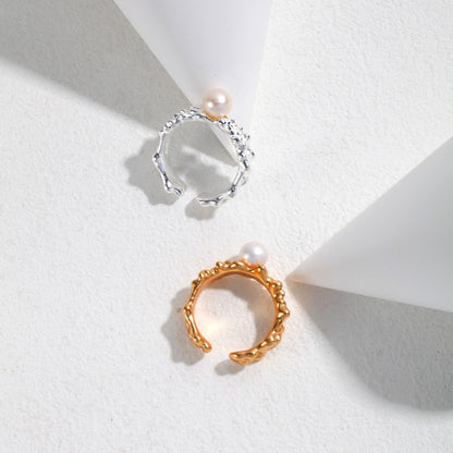 Vintage Gold Wave Pearl Ring