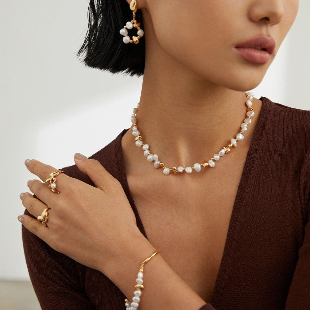 Vintage Gold Pearl Cluster Necklace