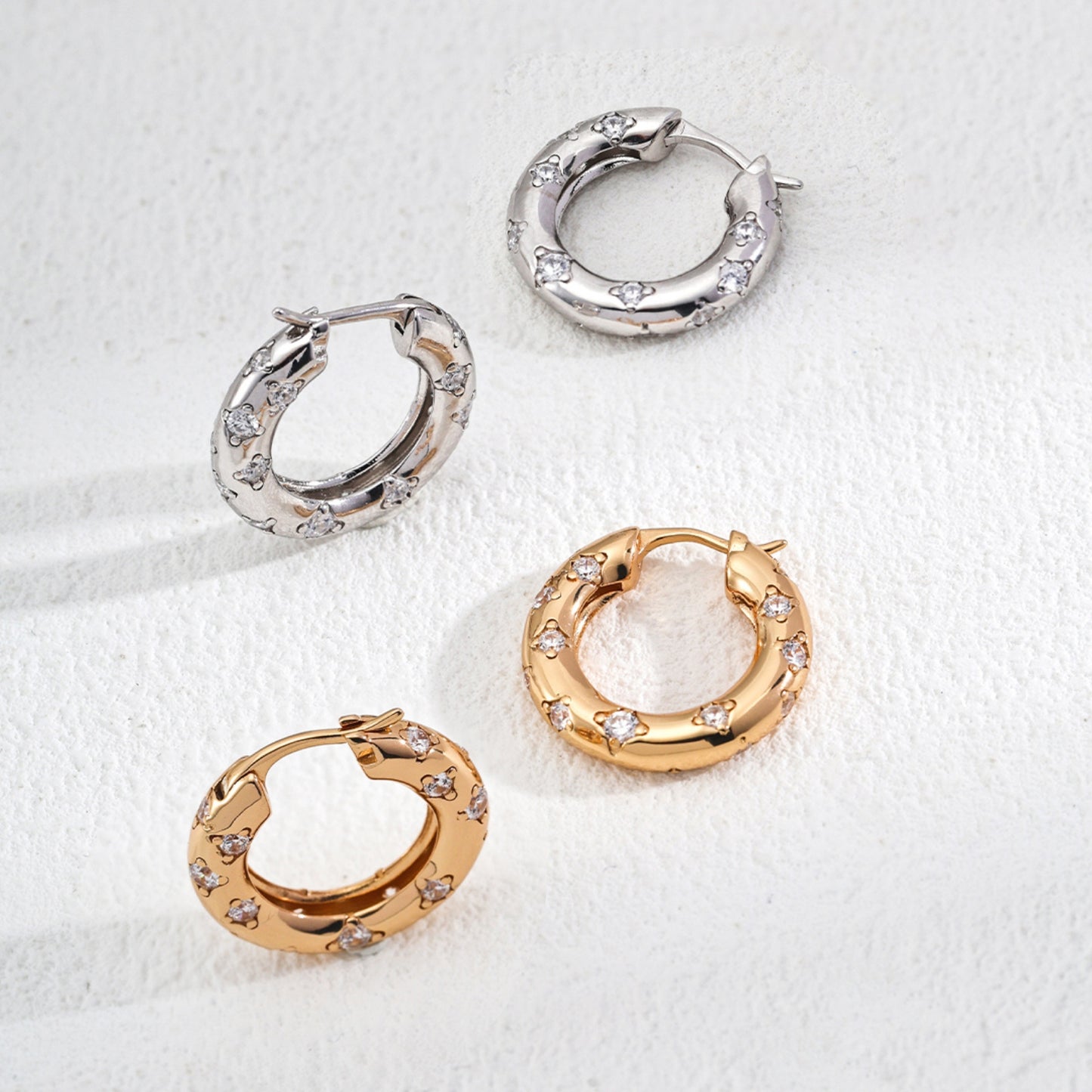 Vintage Platinum Hoop Earrings Featuring Zircon Stones