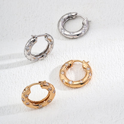 Vintage Platinum Hoop Earrings Featuring Zircon Stones