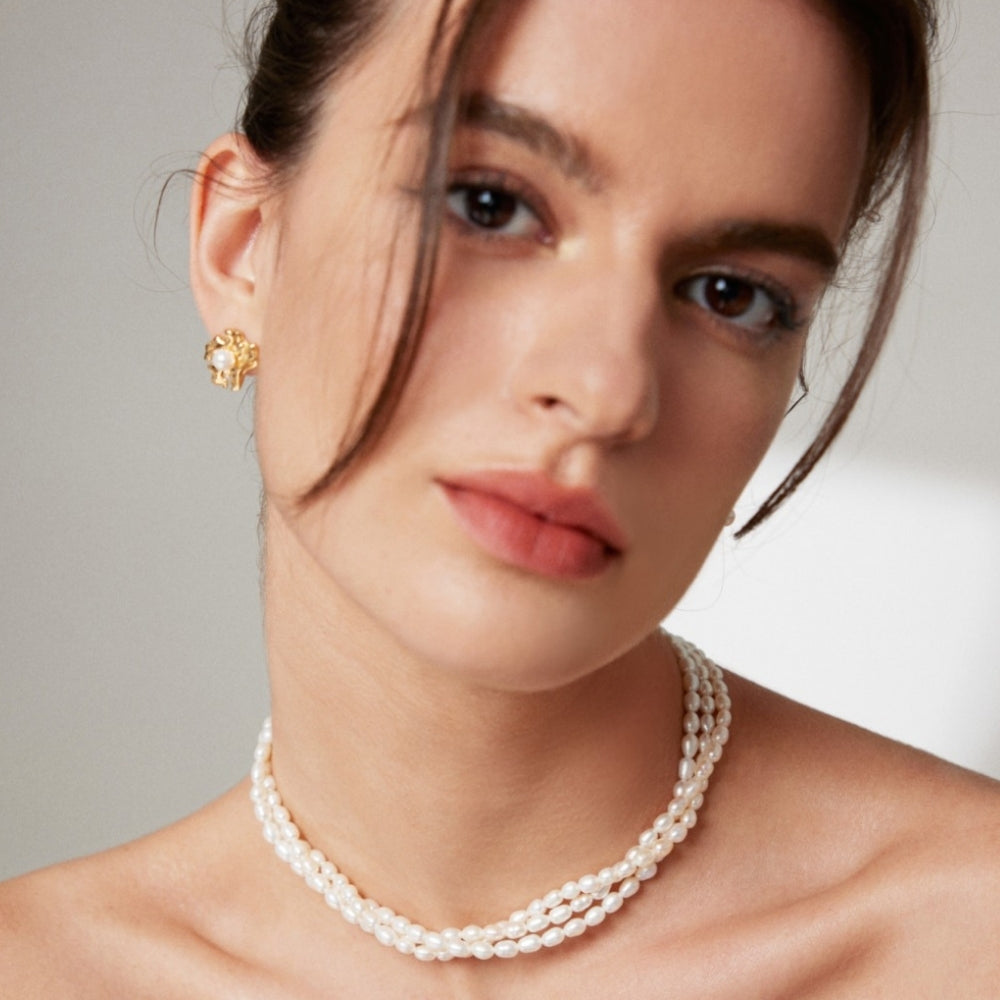 Vintage Gold Rice Pearl Choker Necklace