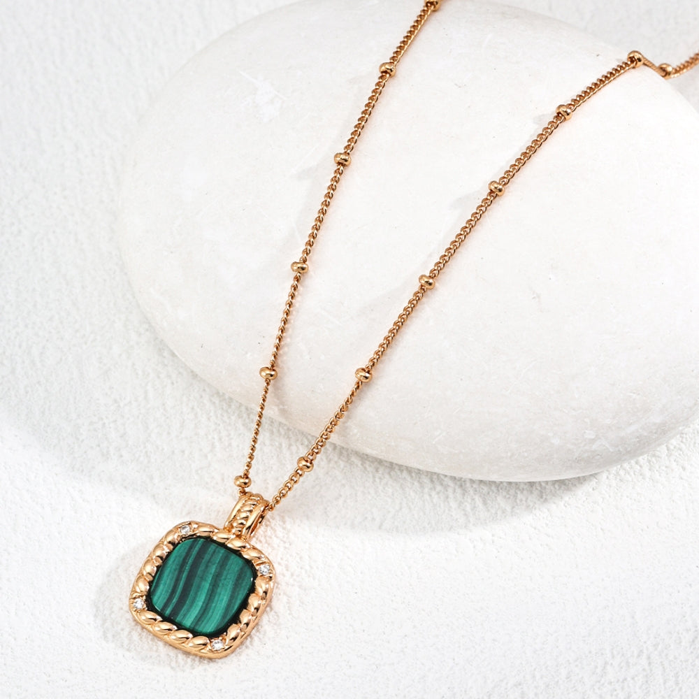 Matte Gold CZ Malachite Chain Necklace
