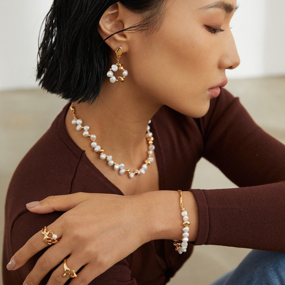 Vintage Gold Pearl Hoop Earrings