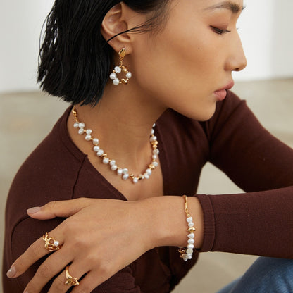 Vintage Gold Pearl Hoop Earrings