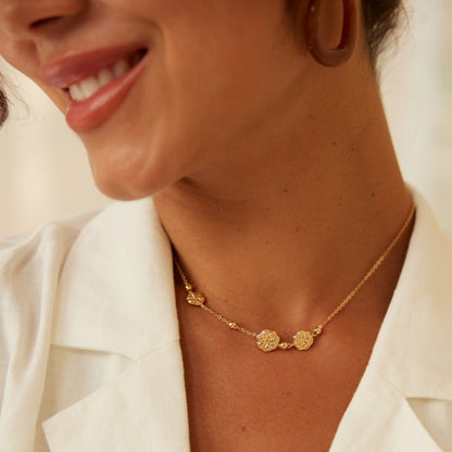 Vintage Gold Floral Charm Necklace