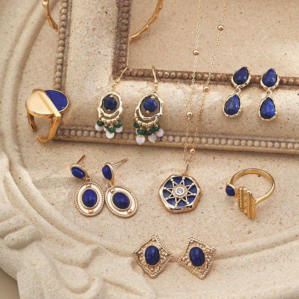 Vintage Gold Regal Lapis Lazuli Earrings