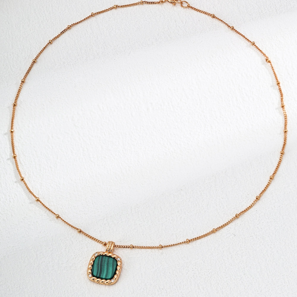 Matte Gold CZ Malachite Chain Necklace