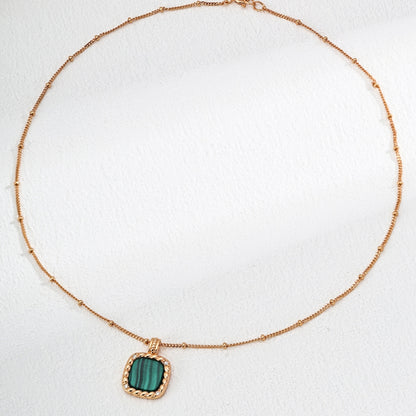 Matte Gold CZ Malachite Chain Necklace