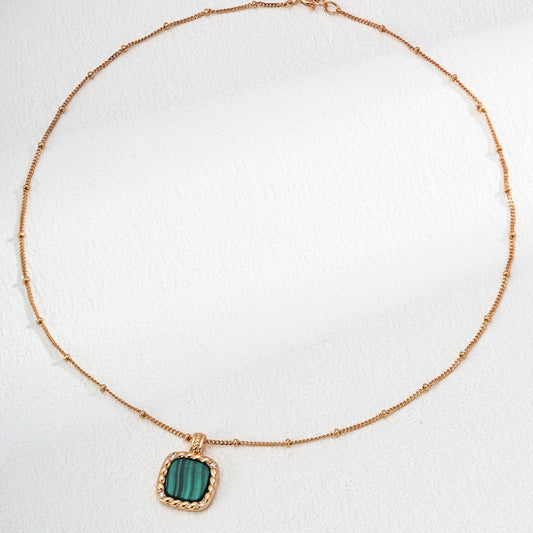 Matte Gold CZ Malachite Chain Necklace