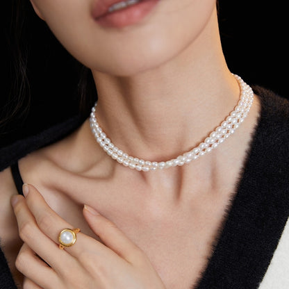 Vintage Gold Rice Pearl Choker Necklace