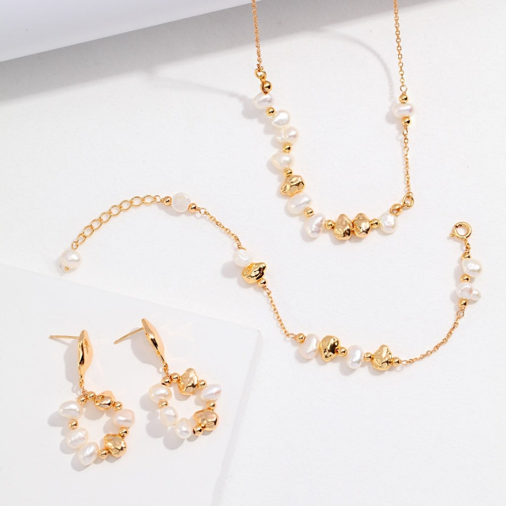 Vintage Gold Pearl Hoop Earrings