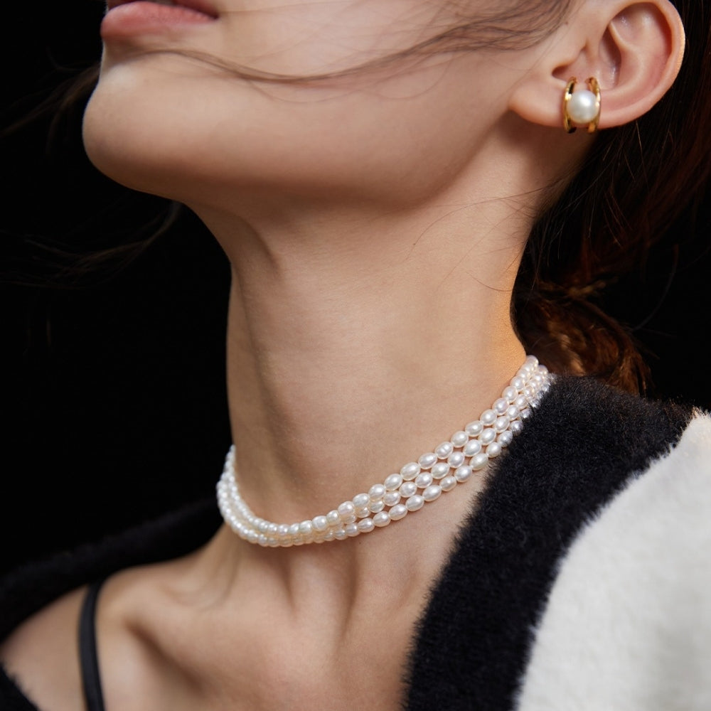 Vintage Gold Rice Pearl Choker Necklace