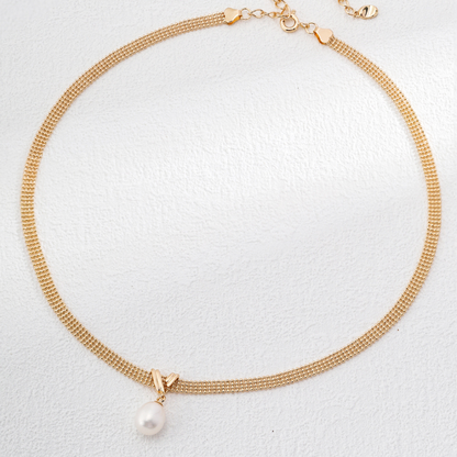 Vintage Gold Lace Pearl Necklace