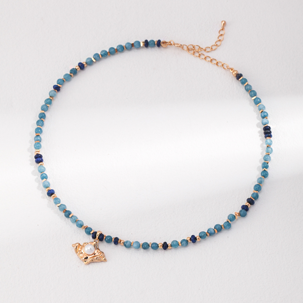 Natural Amazonite Lapis Pearl Necklace