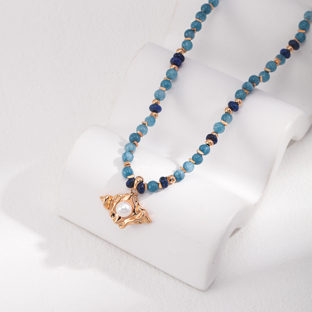Natural Amazonite Lapis Pearl Necklace