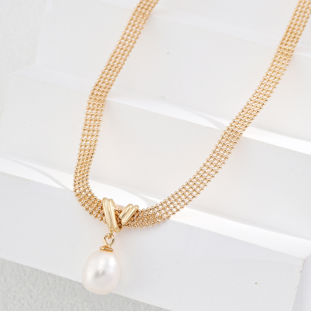 Vintage Gold Lace Pearl Necklace