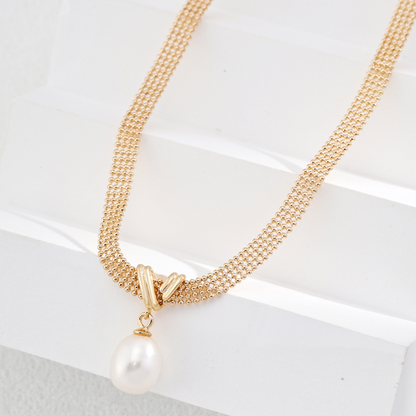 Vintage Gold Lace Pearl Necklace